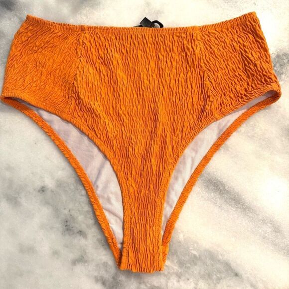 Missguided Crinkled Textured High Waisted Orange Swim Bikini Bottom Size 12 Plus - Picture 1 of 3